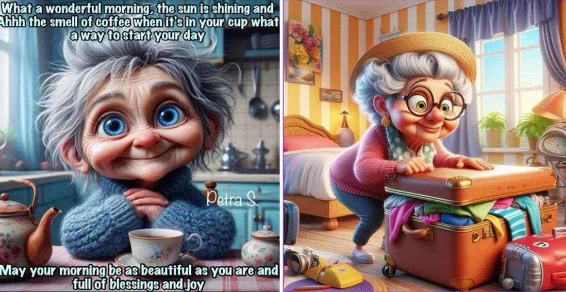 20 Drawings about Funny Moments of Old Age Ladies
